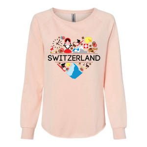 Switzerland Love Illustrated Swiss Symbol Alpine Womens California Wash Sweatshirt