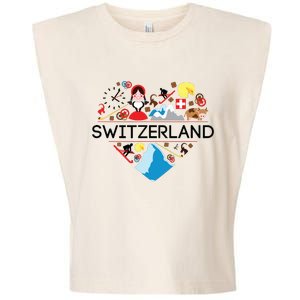 Switzerland Love Illustrated Swiss Symbol Alpine Garment-Dyed Women's Muscle Tee