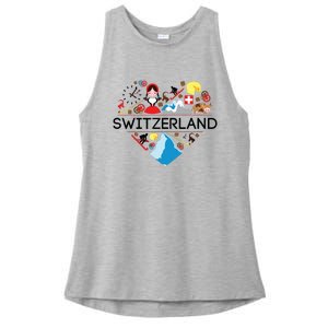 Switzerland Love Illustrated Swiss Symbol Alpine Ladies PosiCharge Tri-Blend Wicking Tank