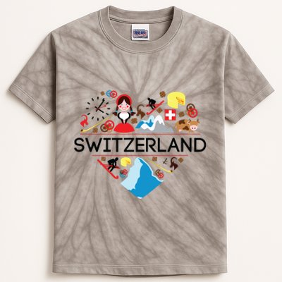 Switzerland Love Illustrated Swiss Symbol Alpine Kids Tie-Dye T-Shirt