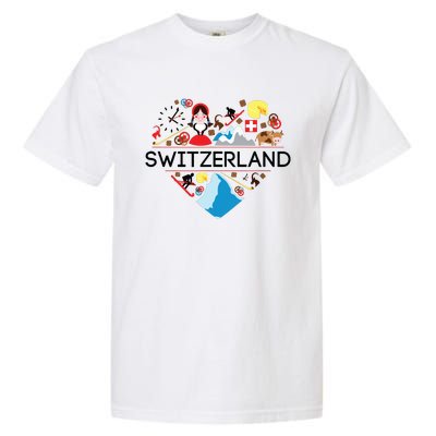 Switzerland Love Illustrated Swiss Symbol Alpine Garment-Dyed Heavyweight T-Shirt