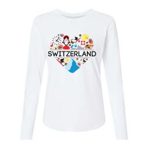 Switzerland Love Illustrated Swiss Symbol Alpine Womens Cotton Relaxed Long Sleeve T-Shirt