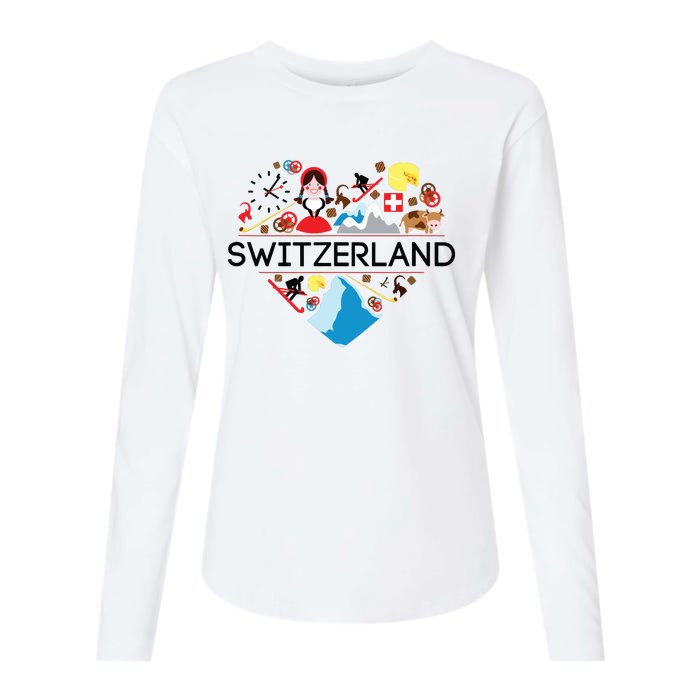 Switzerland Love Illustrated Swiss Symbol Alpine Womens Cotton Relaxed Long Sleeve T-Shirt