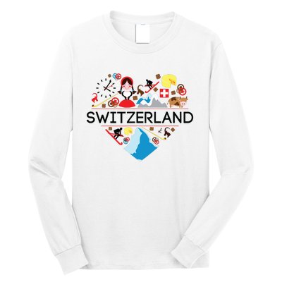 Switzerland Love Illustrated Swiss Symbol Alpine Long Sleeve Shirt