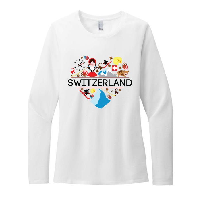 Switzerland Love Illustrated Swiss Symbol Alpine Womens CVC Long Sleeve Shirt