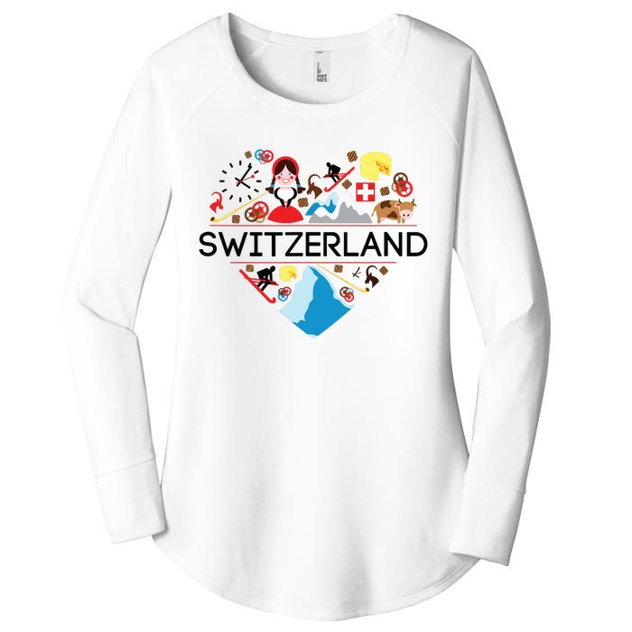 Switzerland Love Illustrated Swiss Symbol Alpine Women's Perfect Tri Tunic Long Sleeve Shirt