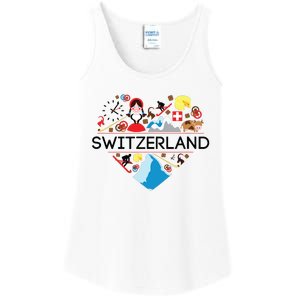 Switzerland Love Illustrated Swiss Symbol Alpine Ladies Essential Tank