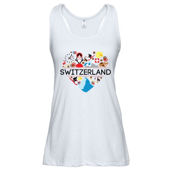 Switzerland Love Illustrated Swiss Symbol Alpine Ladies Essential Flowy Tank