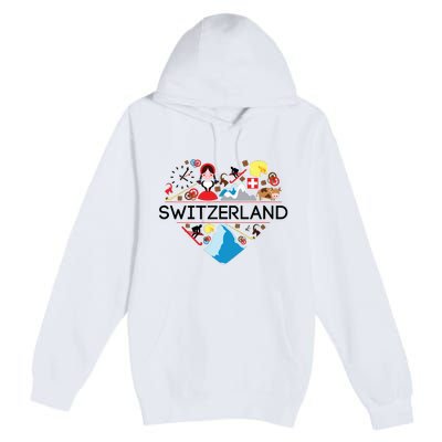 Switzerland Love Illustrated Swiss Symbol Alpine Premium Pullover Hoodie