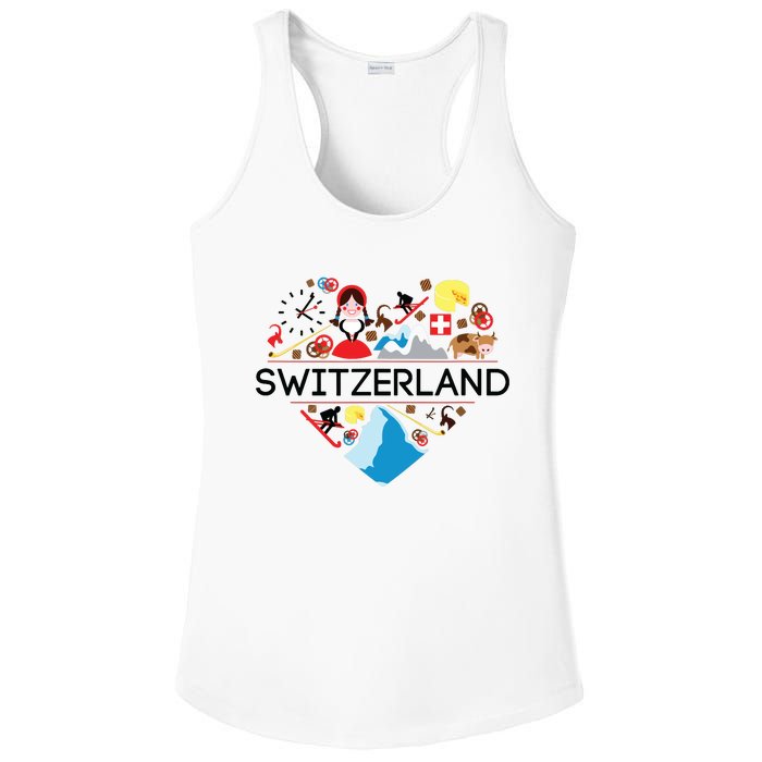 Switzerland Love Illustrated Swiss Symbol Alpine Ladies PosiCharge Competitor Racerback Tank