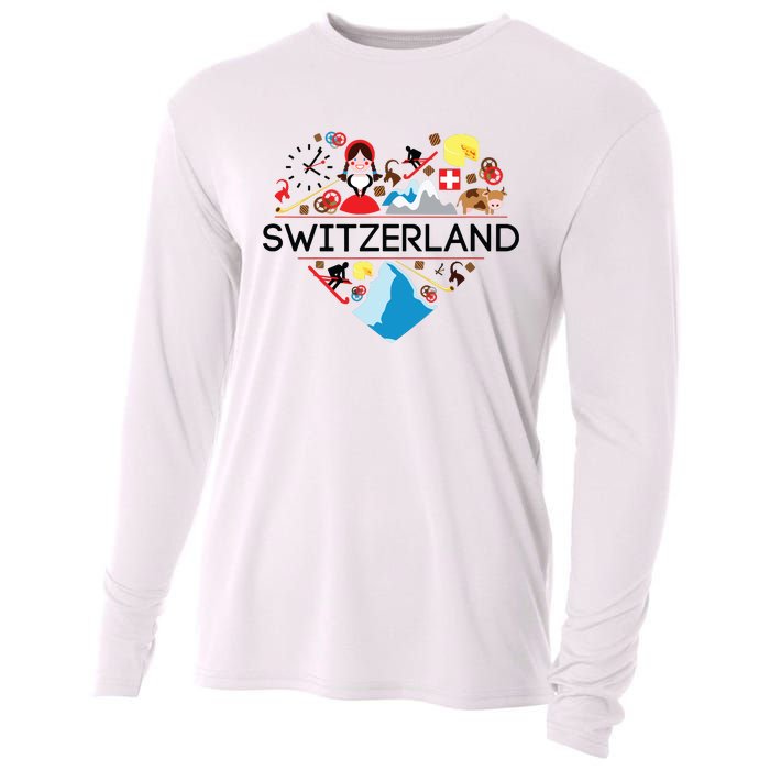 Switzerland Love Illustrated Swiss Symbol Alpine Cooling Performance Long Sleeve Crew