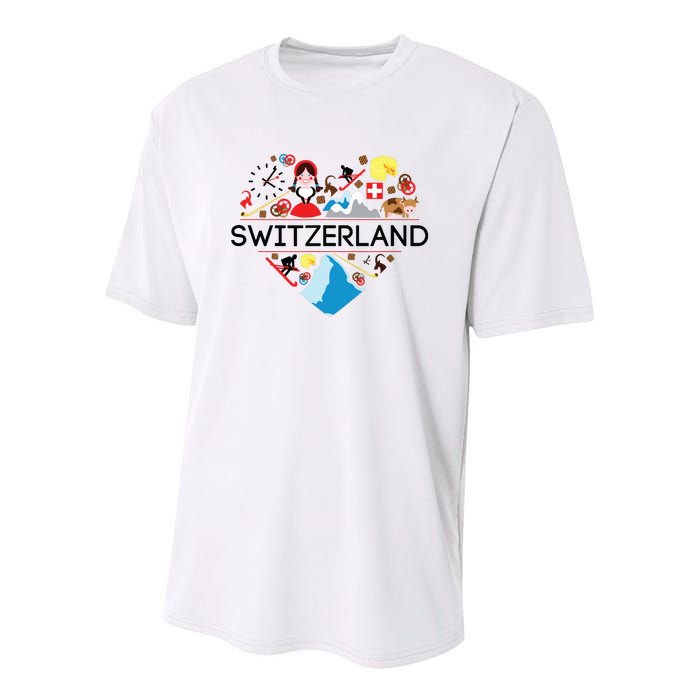 Switzerland Love Illustrated Swiss Symbol Alpine Youth Performance Sprint T-Shirt