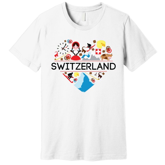 Switzerland Love Illustrated Swiss Symbol Alpine Premium T-Shirt