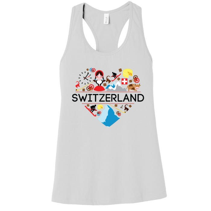 Switzerland Love Illustrated Swiss Symbol Alpine Women's Racerback Tank