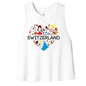 Switzerland Love Illustrated Swiss Symbol Alpine Women's Racerback Cropped Tank