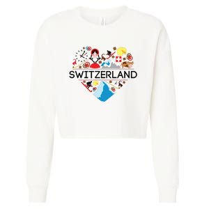 Switzerland Love Illustrated Swiss Symbol Alpine Cropped Pullover Crew