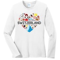 Switzerland Love Illustrated Swiss Symbol Alpine Ladies Long Sleeve Shirt