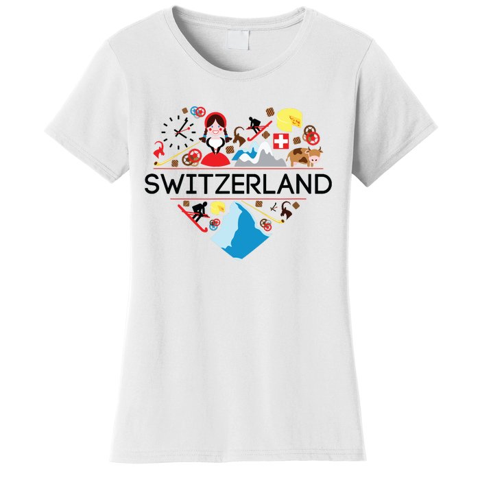 Switzerland Love Illustrated Swiss Symbol Alpine Women's T-Shirt