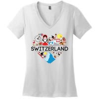 Switzerland Love Illustrated Swiss Symbol Alpine Women's V-Neck T-Shirt