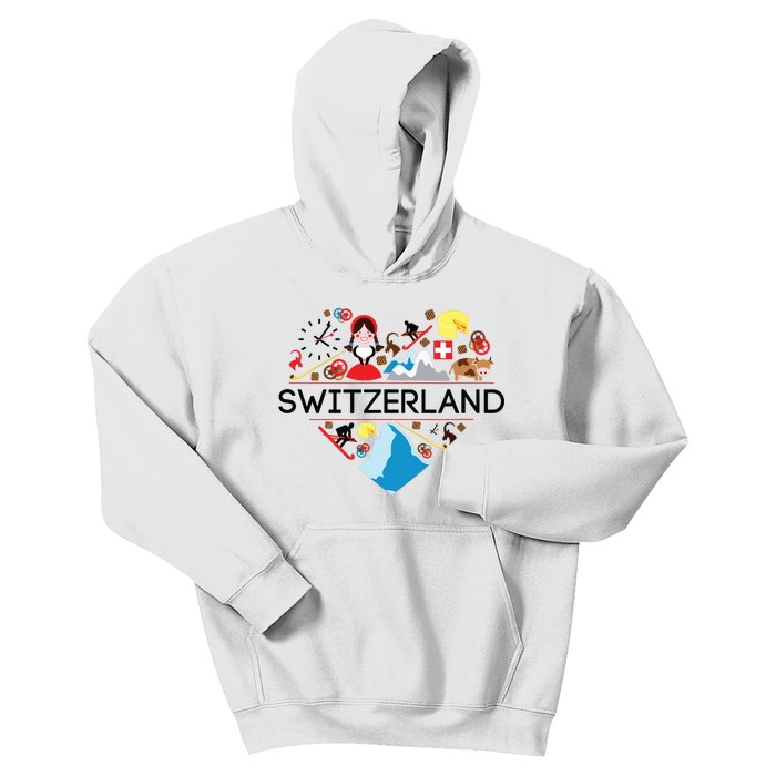 Switzerland Love Illustrated Swiss Symbol Alpine Kids Hoodie