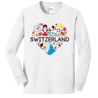 Switzerland Love Illustrated Swiss Symbol Alpine Kids Long Sleeve Shirt