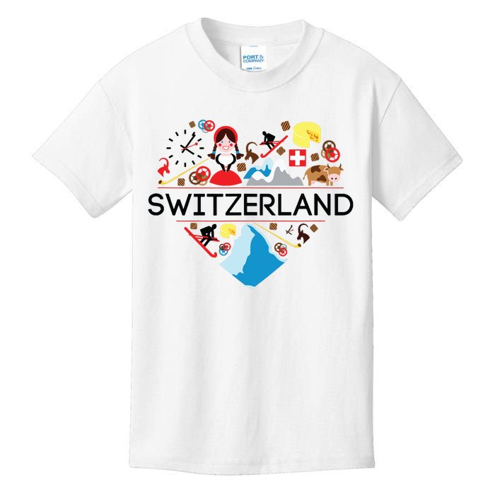 Switzerland Love Illustrated Swiss Symbol Alpine Kids T-Shirt