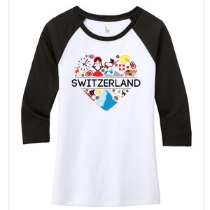 Switzerland Love Illustrated Swiss Symbol Alpine Women's Tri-Blend 3/4-Sleeve Raglan Shirt