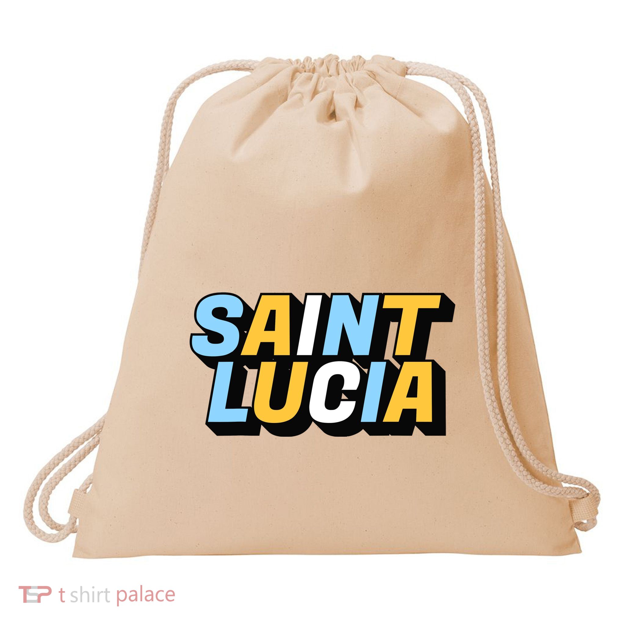 Saint Lucia – Island Pride With Flag Colors Drawstring Bag