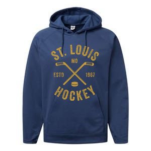 St Louis Ice Hockey Gift Crossed Sticks Gift Performance Fleece Hoodie