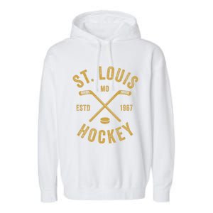 St Louis Ice Hockey Gift Crossed Sticks Gift Garment-Dyed Fleece Hoodie