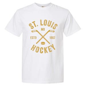 St Louis Ice Hockey Gift Crossed Sticks Gift Garment-Dyed Heavyweight T-Shirt