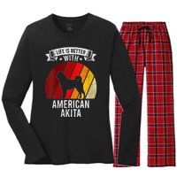 S Life Is Better With American Akita Dog Lovers Vneck Women's Long Sleeve Flannel Pajama Set 