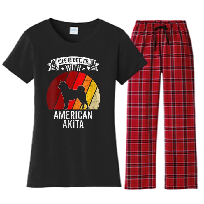 S Life Is Better With American Akita Dog Lovers Vneck Women's Flannel Pajama Set