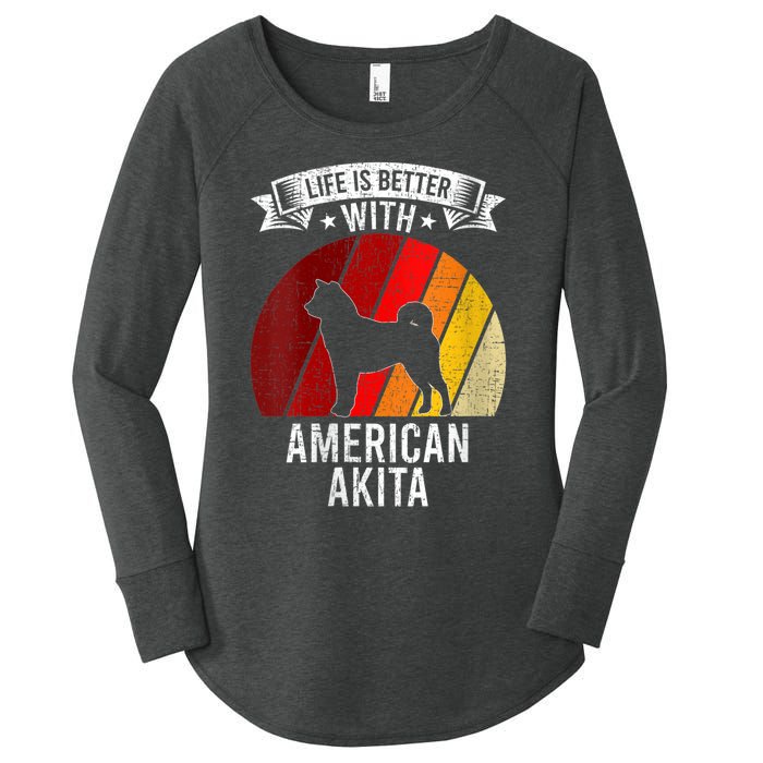 S Life Is Better With American Akita Dog Lovers Vneck Women's Perfect Tri Tunic Long Sleeve Shirt