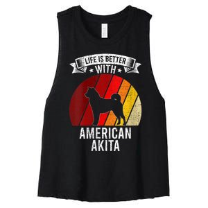 S Life Is Better With American Akita Dog Lovers Vneck Women's Racerback Cropped Tank