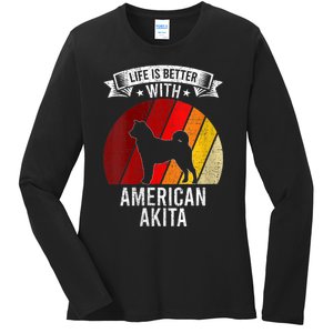 S Life Is Better With American Akita Dog Lovers Vneck Ladies Long Sleeve Shirt