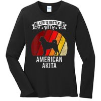 S Life Is Better With American Akita Dog Lovers Vneck Ladies Long Sleeve Shirt