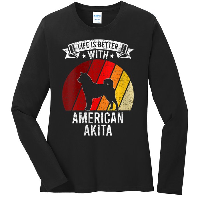 S Life Is Better With American Akita Dog Lovers Vneck Ladies Long Sleeve Shirt