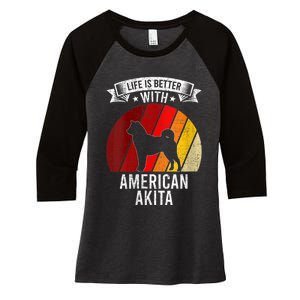 S Life Is Better With American Akita Dog Lovers Vneck Women's Tri-Blend 3/4-Sleeve Raglan Shirt