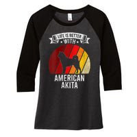 S Life Is Better With American Akita Dog Lovers Vneck Women's Tri-Blend 3/4-Sleeve Raglan Shirt