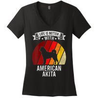 S Life Is Better With American Akita Dog Lovers Vneck Women's V-Neck T-Shirt