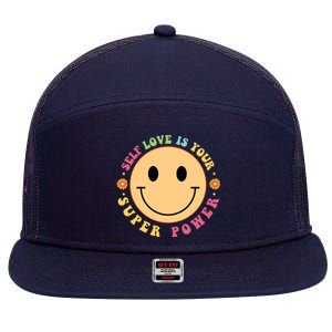 Self Love Is Your Super Power Smile Face 7 Panel Mesh Trucker Snapback Hat