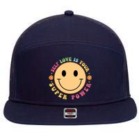 Self Love Is Your Super Power Smile Face 7 Panel Mesh Trucker Snapback Hat