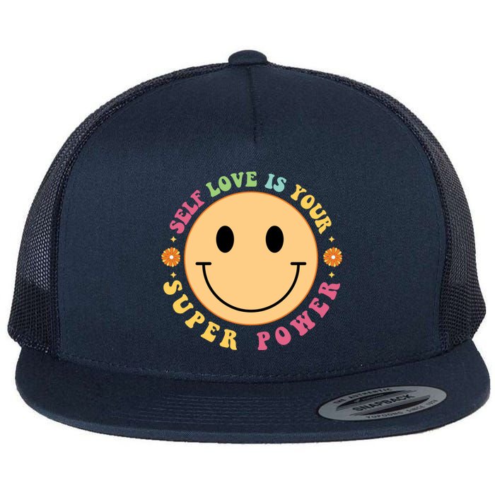 Self Love Is Your Super Power Smile Face Flat Bill Trucker Hat