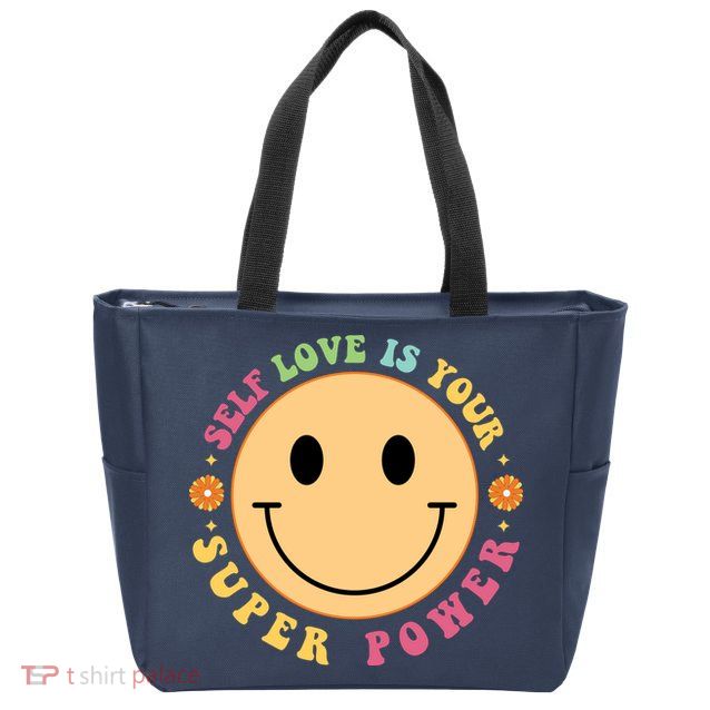 Self Love Is Your Super Power Smile Face Zip Tote Bag