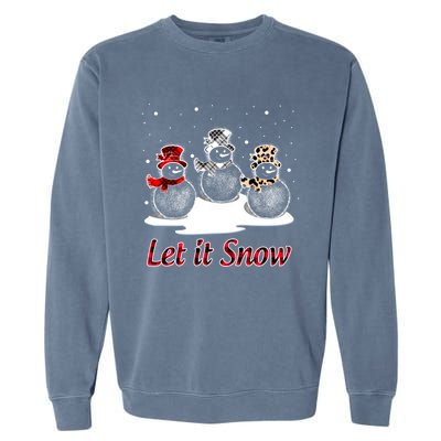 Snow Let It Snow Cute Christmas Buffalo Plaid Christmas Cute Gift Garment-Dyed Sweatshirt