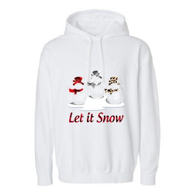 Snow Let It Snow Cute Christmas Buffalo Plaid Christmas Cute Gift Garment-Dyed Fleece Hoodie