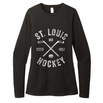 St. Louis Ice Hockey Crossed Sticks Womens CVC Long Sleeve Shirt