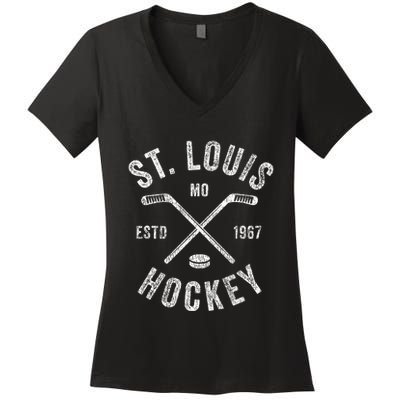 St. Louis Ice Hockey Crossed Sticks Women's V-Neck T-Shirt