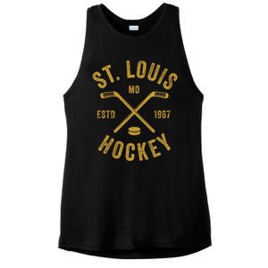 St. Louis Ice Hockey Hoodie Crossed Sticks Ladies PosiCharge Tri-Blend Wicking Tank